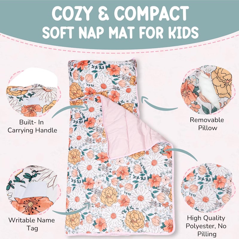 Morxy Toddler Nap Mat with Pillow & Blanket Large Portable Roll Up Nap Mats with Name Tag- Thick Kids Sleep Mat for Daycare, Preschool Travel and Camping for Age 3 and up - Image 2